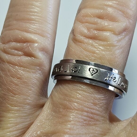 *Sale* He Loves Me Stainless Steel Spinner Ring Band Size 8 - Picture 5 of 15